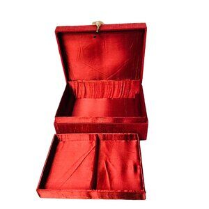 Vintage Elegant Red Fabric Jewelry Box With Bead Embellishments & Tassel 8" x 6"